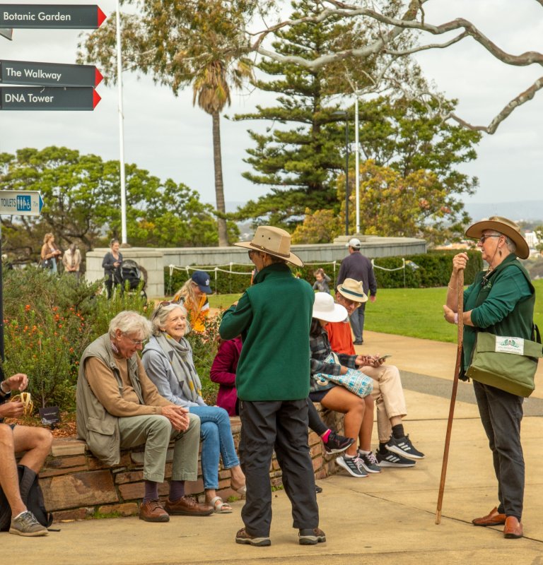 guests talking to a guide on a nature trail walk